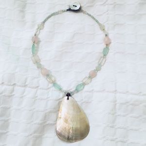 Handmade Shell Pendant Precious Stones Necklace